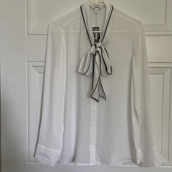 New Express White Long Sleeve Blouse - Picture 1 of 5
